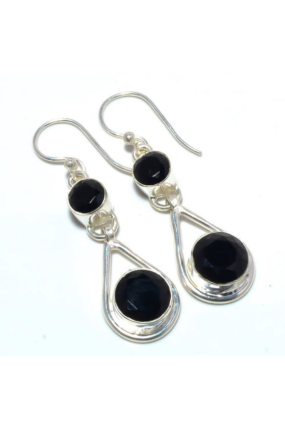 Black Onyx Gemstone 925 Sterling Silver Earring 1.44" E1365-77, Handmade Jewelry, Dangle Earring