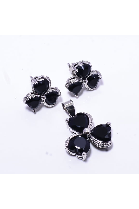 Black Onyx Gemstone 925 Sterling Silver Pendant Set 0.47" PS22 , New Year Gift, New Year Sale, Valentin's Day Gift