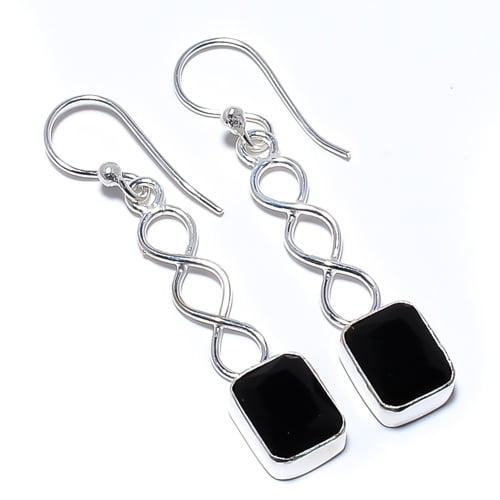 Black Onyx Gemstone 925 Sterling Silver Spiral Earring 1.79" T10, Handmade Jewelry, Dangle Earring