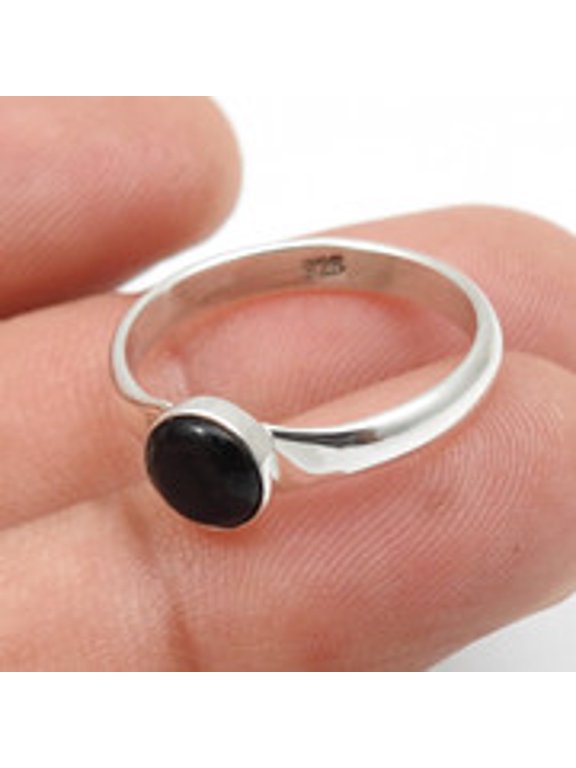 Black Onyx Gemstone Band Root Chakra Elegant Artisan Ring 925SolidSilver US 7