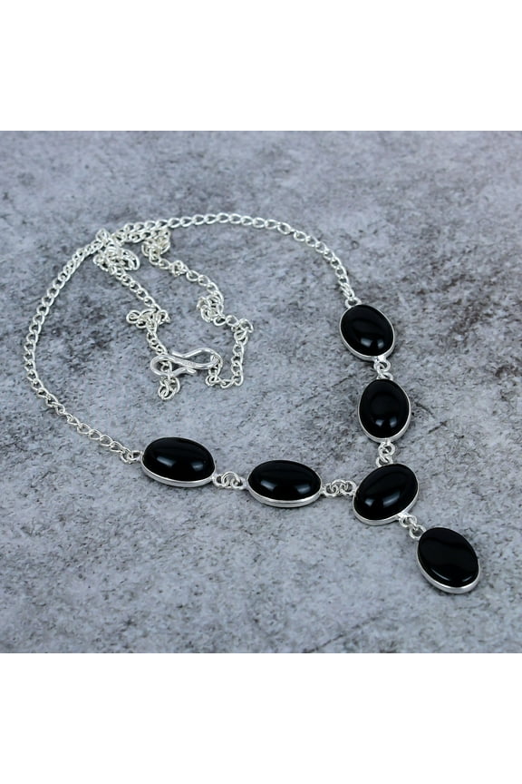 Black Onyx Gemstone Handmade 925 Sterling Silver Jewelry Necklace 18"