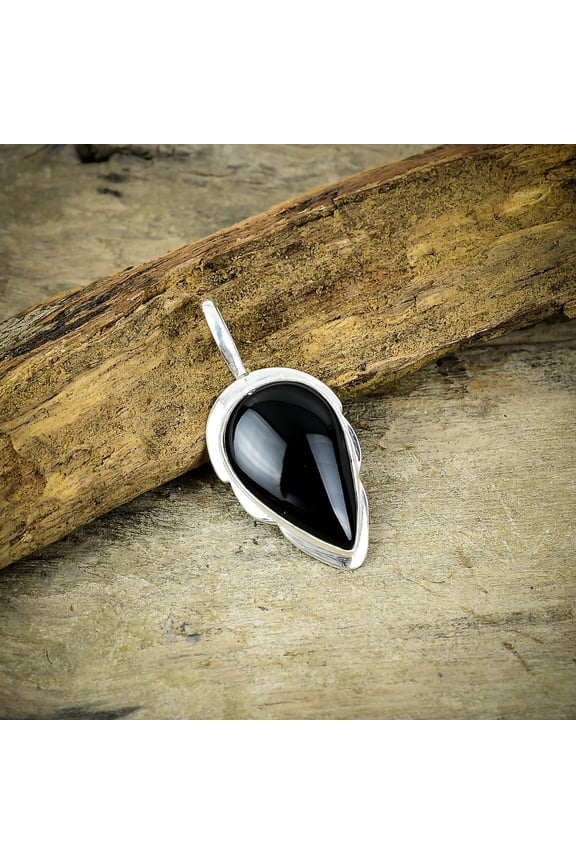 Black Onyx Gemstone Handmade 925 Sterling Silver Jewelry Pendant 1.85"