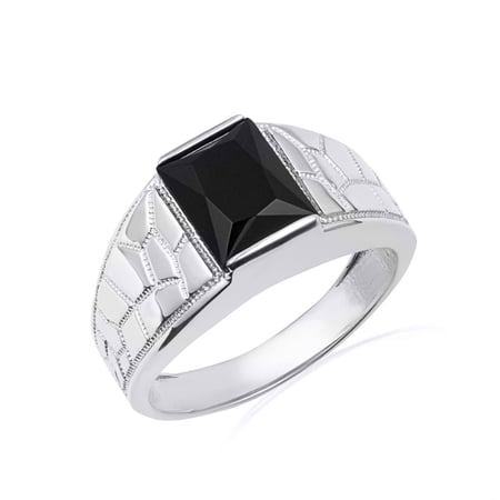 Black Onyx Gemstone Nugget Milgrain Sterling Silver Signet Ring - Size 13