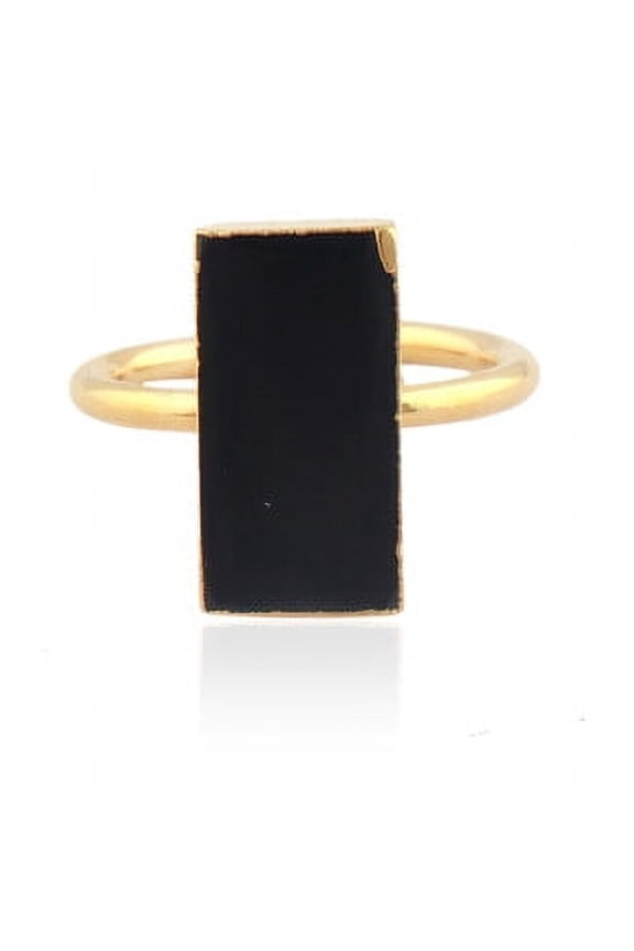 Black Onyx Gemstone Rectangle Shape Gold Plated Adjustable Women's Ring for Anniversary Gift