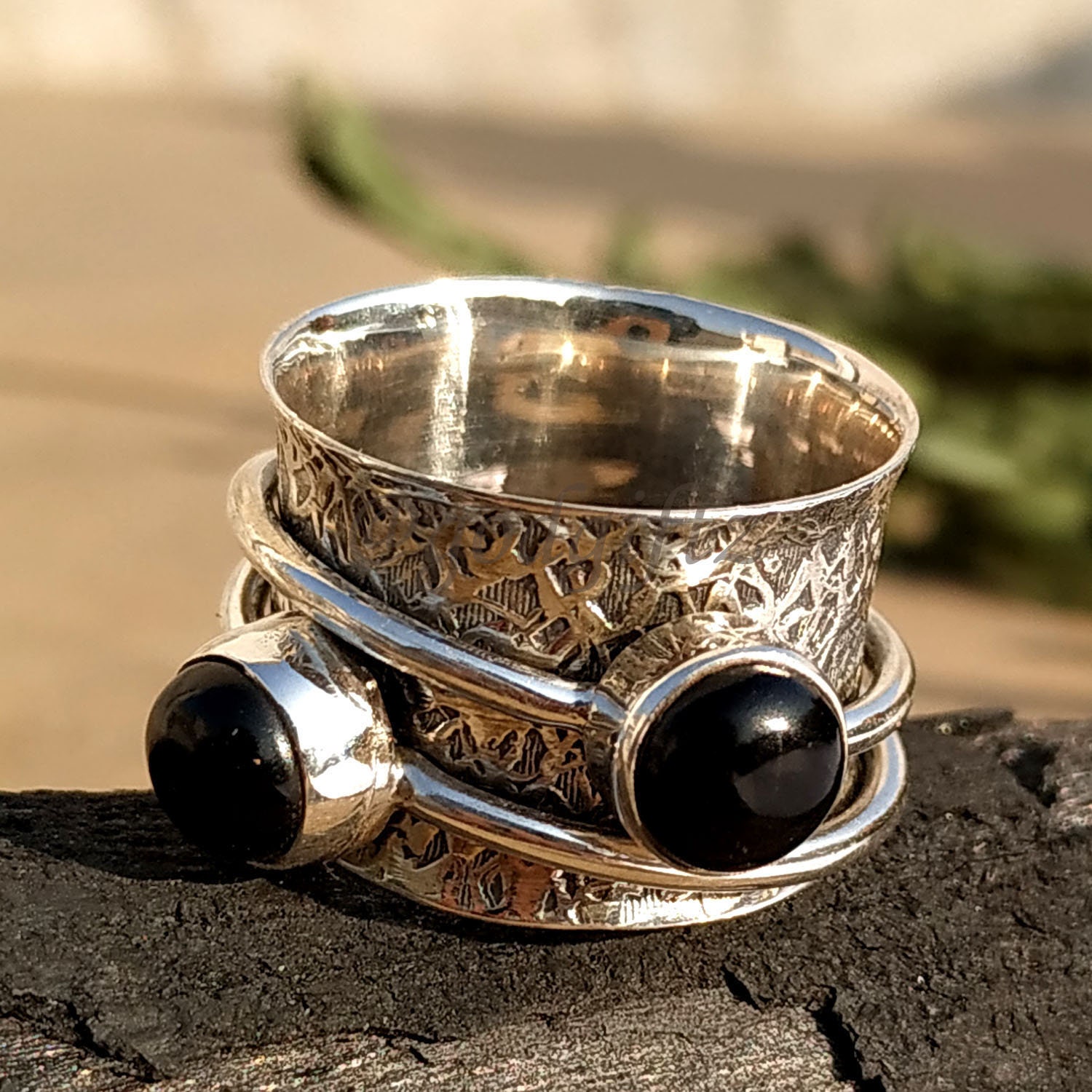 Black Onyx Gemstone Ring | Meditation Ring | Spinner Thumb Ring ...