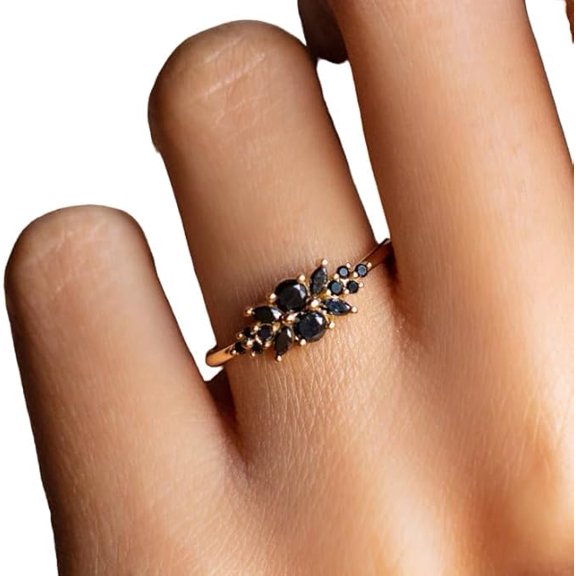 Black Onyx Gemstone Ring, Natural Black Onyx Tiny Ring, December Birthstone, Floral Ring, Womens Ring, Gold Micron Ring, 925 Sterling Silver, Dainty Ring, Minimal Stackable Ring, Gift For Her,