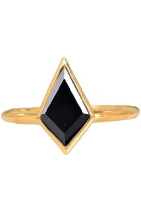 Black Onyx Gemstone Ring, Natural Black Onyx Tiny Ring, December Birthstone, Kite Shape Onyx Ring, Womens Ring, Gold Micron Ring, 925 Sterling Silver, Dainty Ring, Minimal Stackable Ring, Christmas