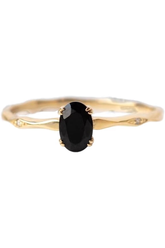 Black Onyx Gemstone Ring, Natural Black Onyx Tiny Ring, Hammered CZ Band Ring, December Birthstone, Womens Ring, Yellow Gold Plated Ring, 925 Sterling Silver, Dainty Ring, Minimal Stackable Ring