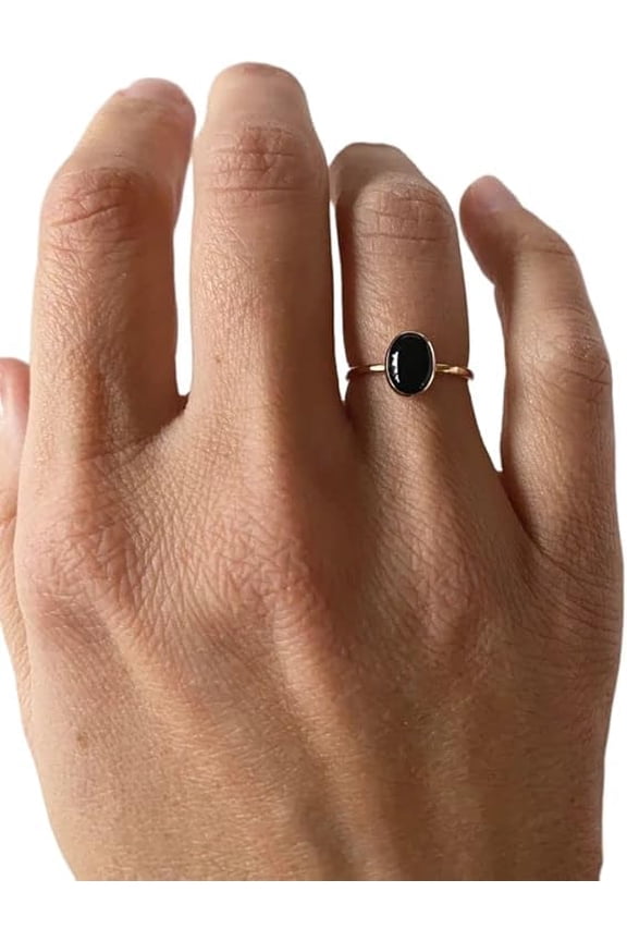 Black Onyx Gemstone Ring, Natural Onyx Tiny Ring, December Birthstone, Womens Ring, Gold Micron Ring, 925 Sterling Silver, Fine Jewelry, Dainty Ring, Minimal Stackable Ring