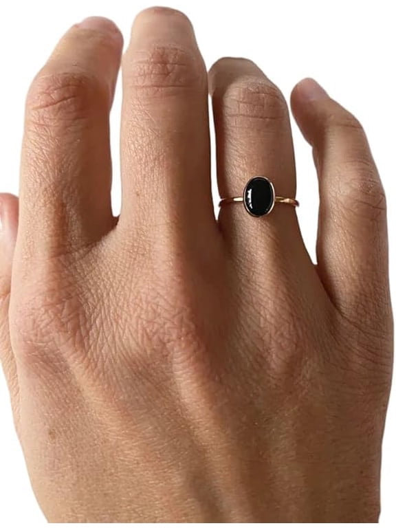 Black Onyx Gemstone Ring, Natural Onyx Tiny Ring, December Birthstone, Womens Ring, Gold Micron Ring, 925 Sterling Silver, Fine Jewelry, Dainty Ring, Minimal Stackable Ring