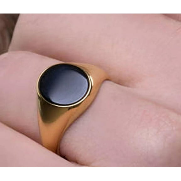 Black Onyx Gemstone Ring, Oval Shape Gemstone Ring, Copper / Gold Plated Ring, 925 Sterling Silver Ring, Men's Signet Ring, Gift For Her****