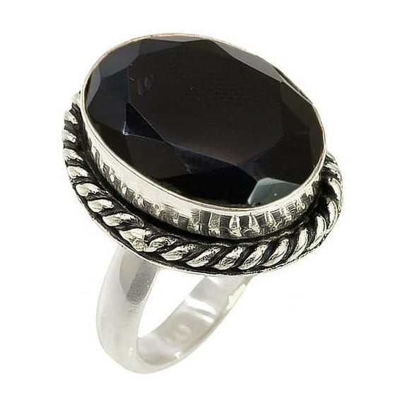 Black Onyx Gemstone Ring for Women Sterling Silver Handmade Jewelry Oval Cut Stone Healing Crystal Statement Ring Size US 4