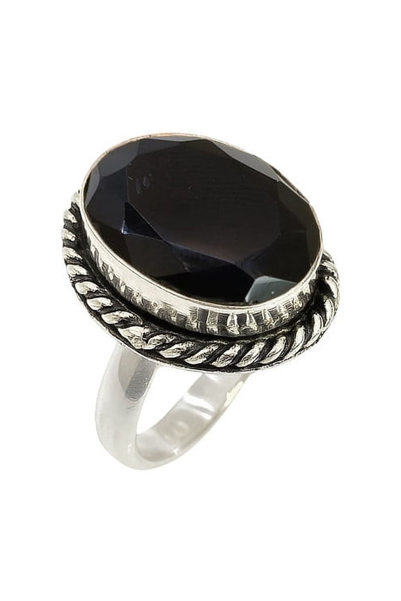 Black Onyx Gemstone Ring for Women Sterling Silver Handmade Jewelry Oval Cut Stone Healing Crystal Statement Ring Size US 6