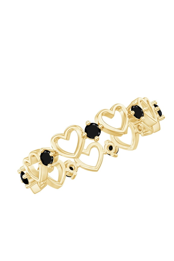 Black Onyx Gold Heart Eternity Band Ring for Women (AAA Grade) - Ready to Gift for Christmas, 10K Yellow Gold, US 12.50
