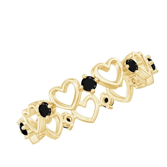 Rosec Jewels Black Onyx Heart Eternity Band Ring for Women (AAA Grade) - Ready to Gift for Christmas, 18K Yellow Gold, US 10.00