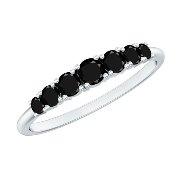Rosec Jewels Black Onyx Half Eternity Ring for Women, Graduated Style Ring - 0.75 CT, 925 Sterling Silver, US 4.00