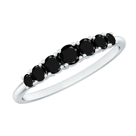 Rosec Jewels Black Onyx Half Eternity Ring for Women, Graduated Style Ring - 0.7 CT, 925 Sterling Silver, US 7.50
