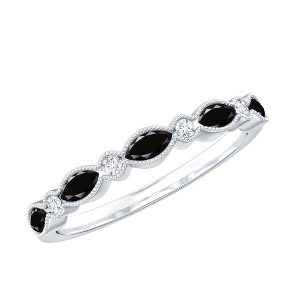 Black Onyx Half Eternity Ring with Moissanite for Women (AAA Quality, Rosec Jewels), 10K White Gold, US 7.50