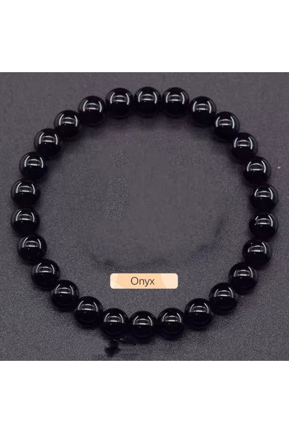 Black Onyx Healing Crystal Bracelet for Women Men, 8mm Natural Gemstone Stretch Beaded Bracelet for Protection, Strength, Grounding, Negative Energy Shield, Meditation Gift
