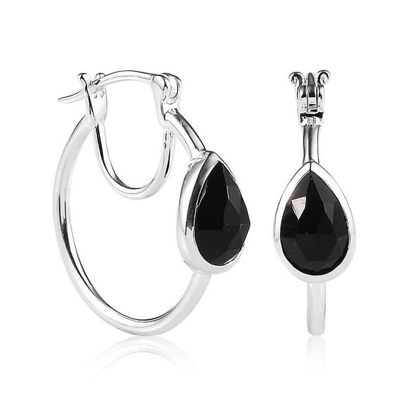 Black Onyx Earrings for Women 925 Sterling Silver - Hoop Earrings for Women - Cute Fashion Gemstone Birthstone Jewelry Birthday Christmas Gifts for Her