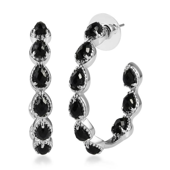 Black Onyx Inside Out Half Hoop Earrings Stainless Steel for Women Jewelry Birthday Christmas Gifts for Women