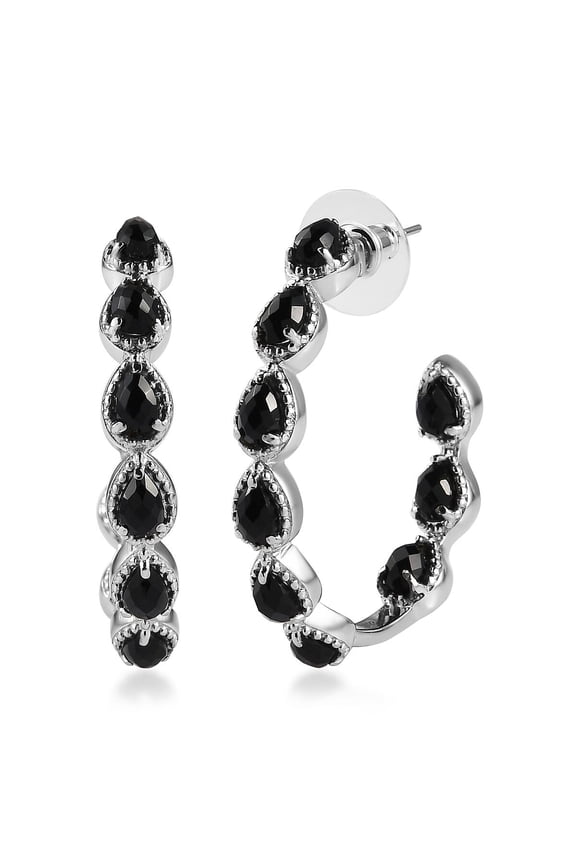 Black Onyx Inside Out Half Hoop Earrings Stainless Steel for Women Jewelry Birthday Christmas Gifts for Women