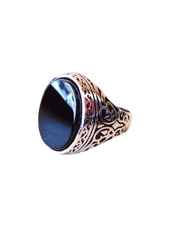 Black Onyx Mans Ring, Natural Flat Black Onyx Ring, Oxidized Silver Jewelry, 925 Silver Ring, Birthday Gift, Heavy Mens Ring, Arabic Design, Ottoman Style Ring, Christmas, Turkey Mens Signet Ring