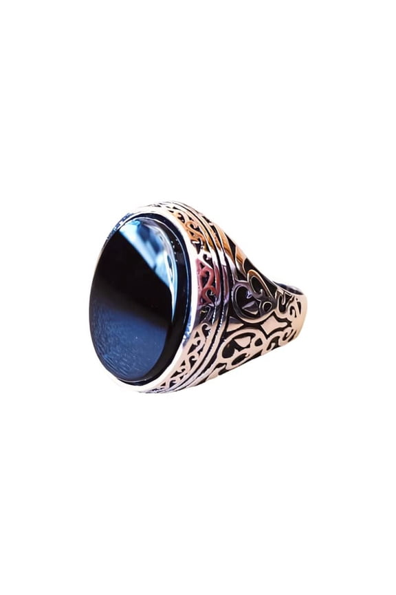 Black Onyx Mans Ring, Natural Flat Black Onyx Ring, Oxidized Silver Jewelry, 925 Silver Ring, Birthday Gift, Heavy Mens Ring, Arabic Design, Ottoman Style Ring, Christmas, Turkey Mens Signet Ring