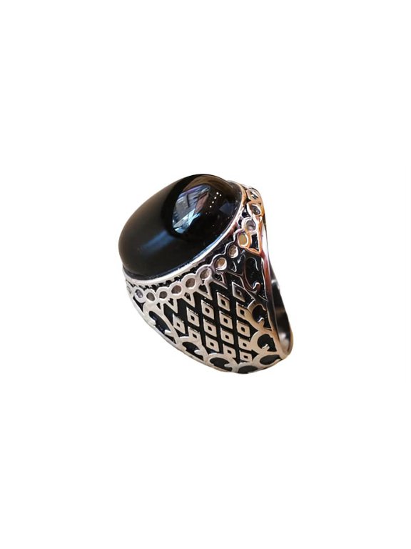 Black Onyx Mans Ring, Natural Black Onyx, December Birthstone, Silver Jewelry, 925 Silver Ring, Birthday Gift, Heavy Mens Ring, Arabic Design, Ottoman Style Ring, Christmas, Turkey Mens Signet Ring