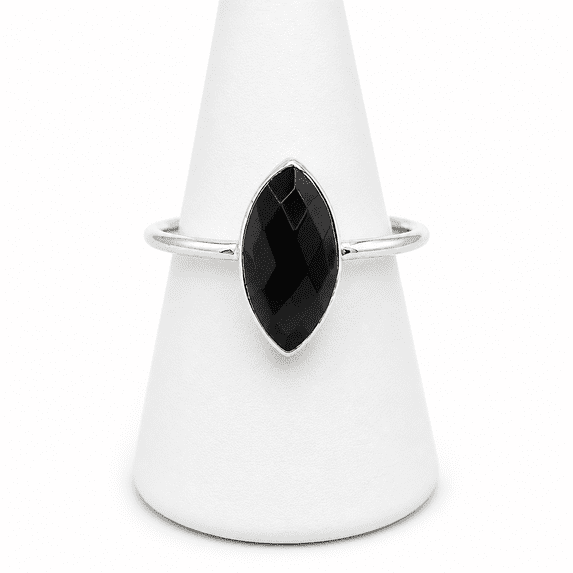 Black Onyx Marquise Ring 925 Sterling Silver, Faceted Onyx Gemstone ...