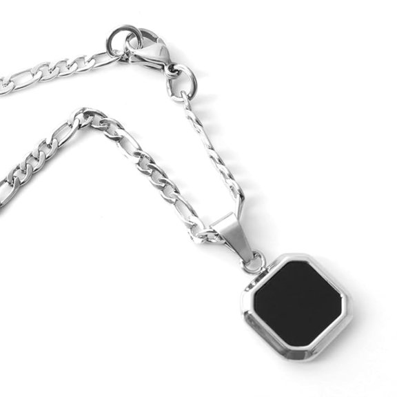 Black Onyx/Moonstone/Lapis/Turquoise Pendant Necklace - Men's 925 Sterling Silver Chain, Stone Charm for Dad, Him, Brother - Ideal for Father’s Day Christmas Valentine's (16.00, Silver)