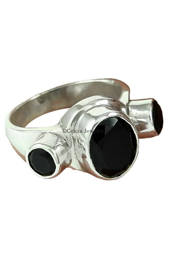Black Onyx Natural Gemstone Ring, Multi Stone Stackable Ring For Her, Statement Ring, Classic Ring, Fashionable Ring, Western Ring, Promise Ring, Unique Mothers Day Gifts (Black Onyx, Size 7)
