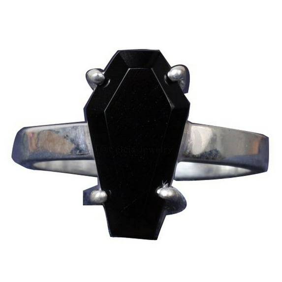 Black Onyx Natural Healing Copper Gemstone Coffin Ring, Metaphysical Gifts, Attractive Jewelry, Ethnic Ring, Adorable Ring, Expensive Ring (Black Onyx, Size 7)