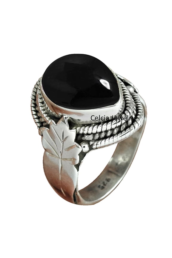 Black Onyx Natural Healing Gemstone Women Band Ring, Solid 925 Sterling Silver Statement Ring, Adorable Ring, Organic Ring, Beautiful Gifts Ring For Her