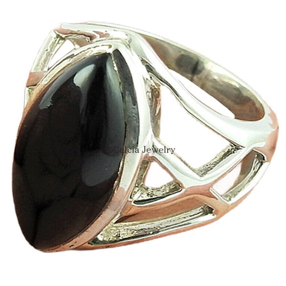 Black Onyx Natural Womens Gift Ring, Sterling Silver, Black Stone Marquise Shape Ring, Birthday Gifts For Wife, Promise Ring, Mothers Day Gifts, Unique Anniversary Gifts For Her Size 7