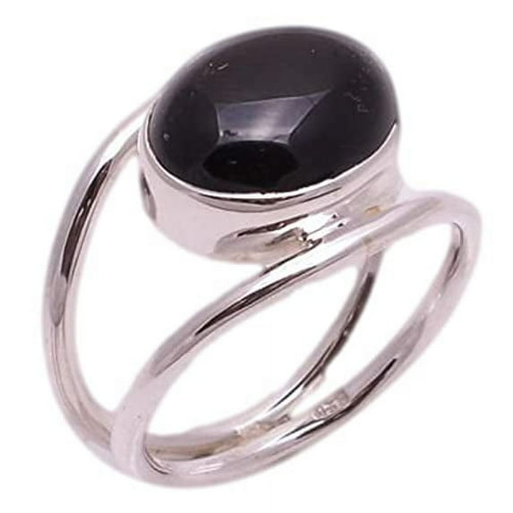 Black Onyx Oval 925 Sterling Silver Handmade Statement Women December Gemstone Boho Ring Size 10.5