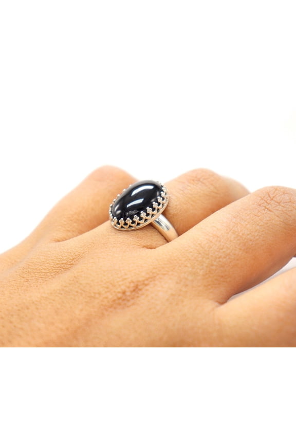 Black Onyx Oval shaped Ring • Minimalist Ring • Natural Onyx ring • 925 Silver Black Onyx Ring • Onyx Vintage Band Christmas gift gothic