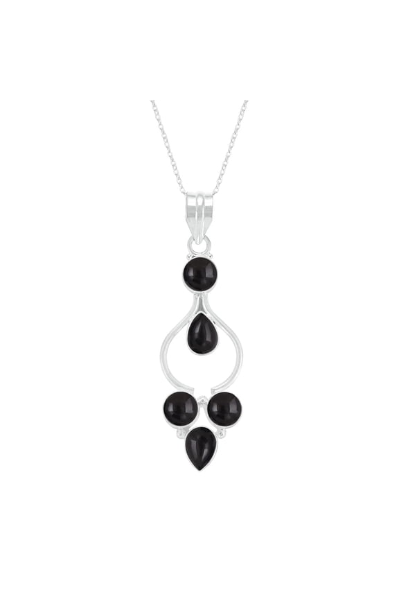 Black Onyx Pendant 925 Silver Overlay Pendant Multi Shape Gemstone With 18 Inches Chain Jewelry For Women