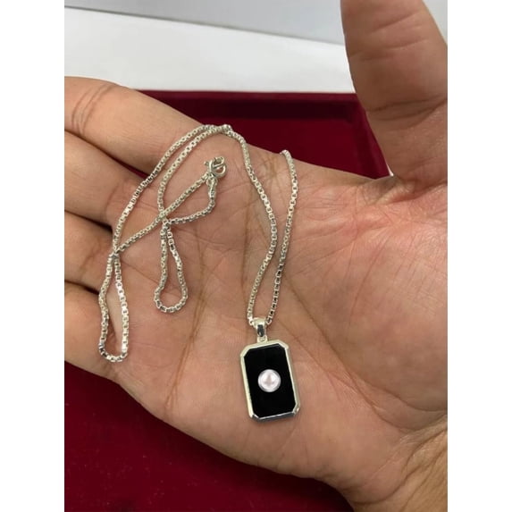 Black Onyx Pendant-Emerald Cut Black Onyx Pendant-Sterling Silver Pendant-Dainty Pendant-Charm Pendant-Pendant With Chain-925 Silver Pendant