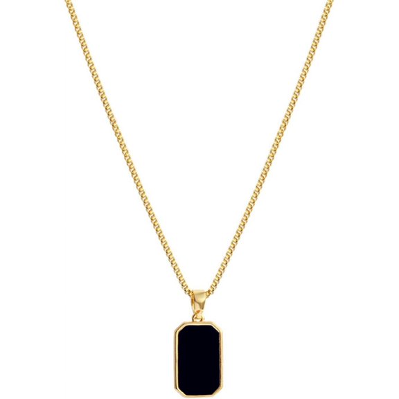 Black  Onyx Pendant Necklace Gold Plated Vintage Simple Gemstone  Geometric Small Lightweight Chain Necklace for Women Men Minimalist Birthday Prom Wedding Party Fashion Jewelry Gifts
