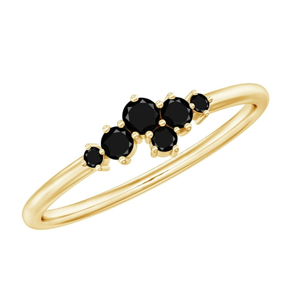 Rosec Jewels Black Onyx Promise Ring for Women, Minimal Cluster Ring (0.50 CT, AAA Quality), 14K Yellow Gold, US 7.50