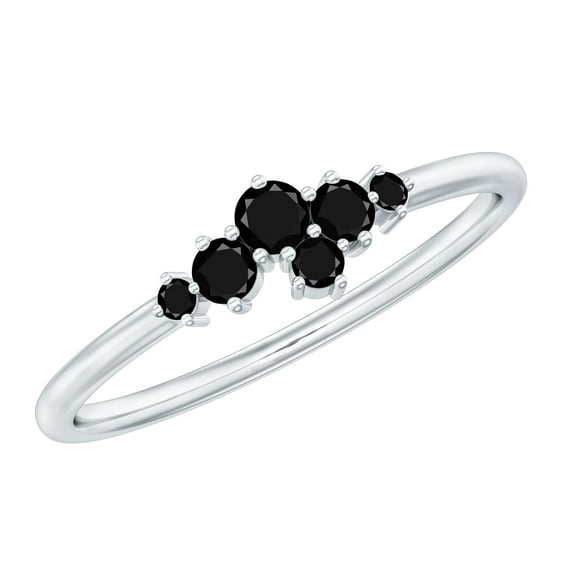 Rosec Jewels Black Onyx Promise Ring for Women, Minimal Cluster Ring (0.6 CT, AAA Quality), 925 Sterling Silver, US 3.00
