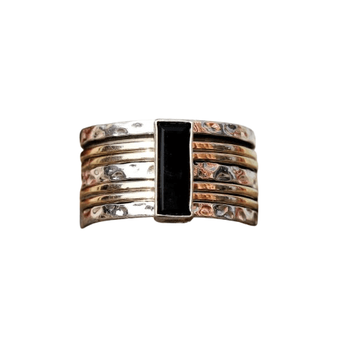 Black Onyx Ring 925 Sterling Silver Ring Two Tone Spinner Ring Handmade Ring Wide Band Ring Meditation Band Spinning Band Thumb Rings Wedding Gift Ring || Ali Baba Jewellery
