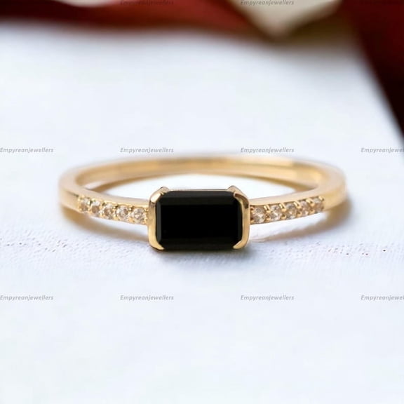 Black Onyx Ring Baguette Cut Silver Gold Ring,Everyday Ring Wedding Engagement Ring Anniversary Gift