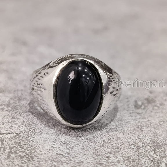 Black Onyx Ring, Silver Jewelry, 925 Silver Ring, Father's Day, AAA Natural Black Onyx, December Birthstone Ring, Heavy Mens Ring, Spiritual Healing Gemstone, Christmas, Designer Mens Ring