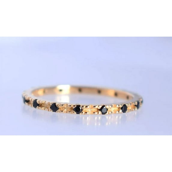 Black Onyx Stackable Eternity Wedding Engagement Band Ring Minimalist Ring 925 Sterling Silver Yellow Gold Plated Gemstone Jewelry For Women Gift By KIRAN FINE JEWELS