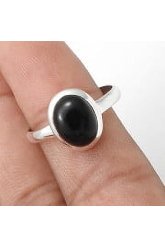 Black Onyx Stone 925 Silver Wedding Band Elegant Root Chakra Ring Jewelry Size 7