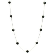 JOYFUL CREATIONS Black Onyx Stone Beads Station Illusion Sterling Silver Chain Necklace, 16"