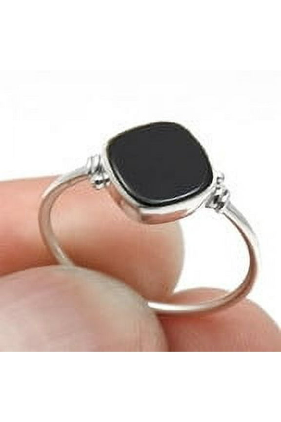 Black Onyx Stone Bezel Band Women Gift Ring Size 6 Solid 925 Sterling Silver