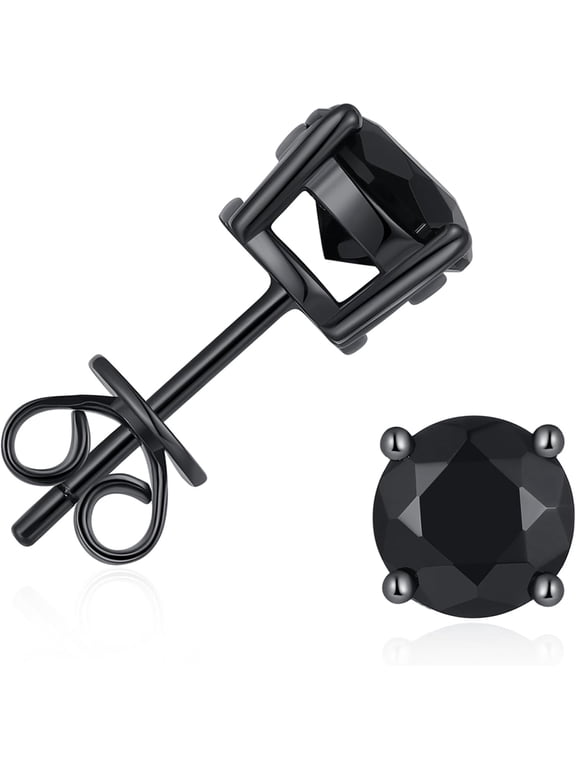 Black Onyx Stud Earrings for Men Women, Silver Plated Hypoallergenic Earrings, Natural Stone Jewelry Gifts